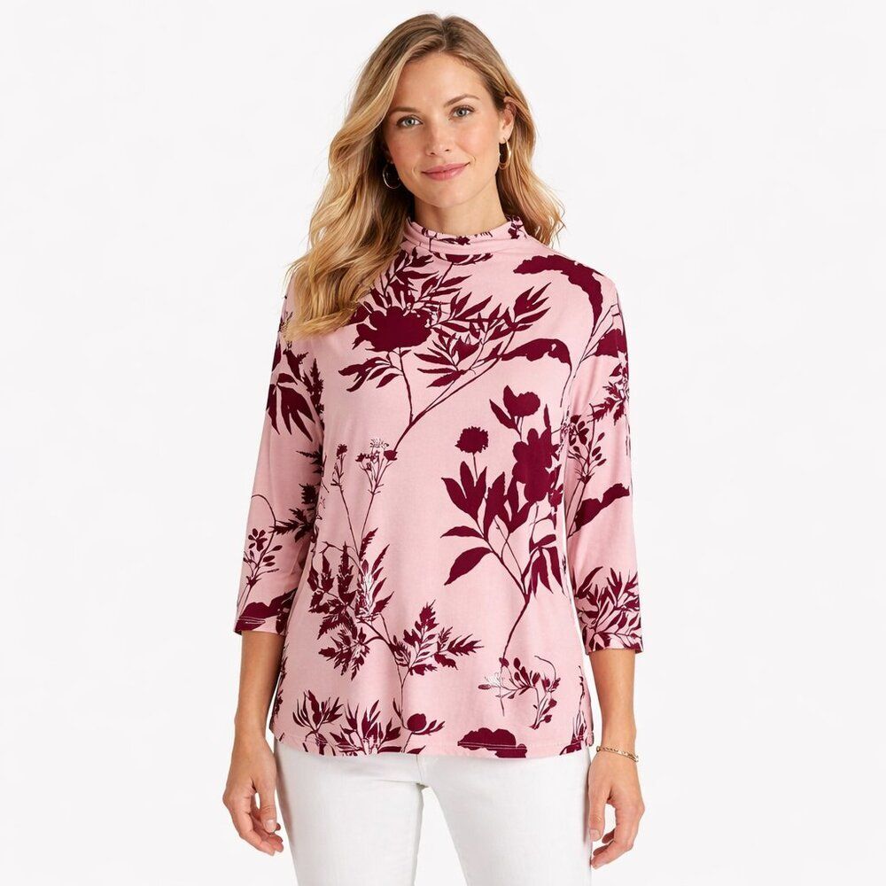 Liz Claiborne Tunic Top Size XL Pink Mock Neck 3/4 Sleeve